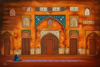 S. A. Noory, Wazir Khan Mosque - Lahore, 24 x 36 Inch, Acrylic on Canvas, Cityscape Painting, AC-SAN-125